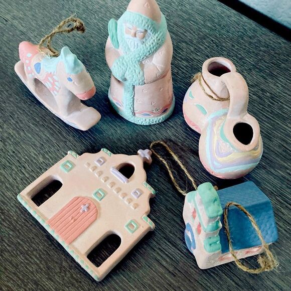 Southwest Indian 5-pc Handmade Clay Christmas Ornaments - Picture 4 of 5